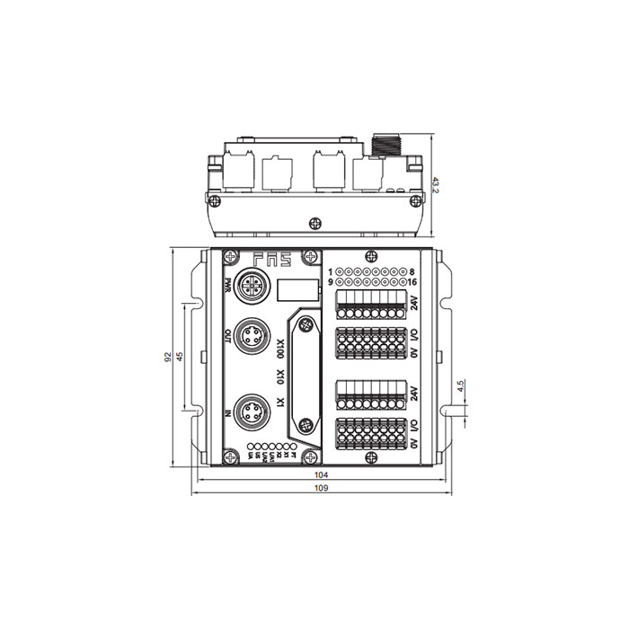 Modbus-RTU協議、IP20、16DI/DO 自适應配置、PNP、端子式、遠程模塊、009M13