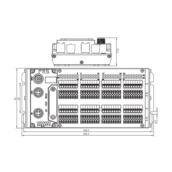Modbus-RTU協議、IP20、64DI/DO 自适應配置、NPN、端子式、遠程模塊、009M71