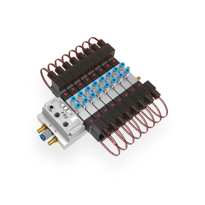 多協議總線閥島、8個閥位、用于4V3系列閥規格G3/8、支持PNT、EIP、ECT、CC-Link IEFB多種通訊協議、FV-A43-B528-S12-MPL